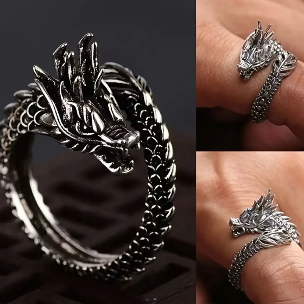 Silver Tone Adjustable Dragon Ring